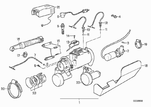 Детали блока автономной сист.отопления для BMW E32 750i M70 (схема запчастей)