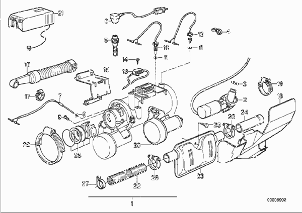 Детали блока автономной сист.отопления для BMW E34 M5 3.6 S38 (схема запчастей)