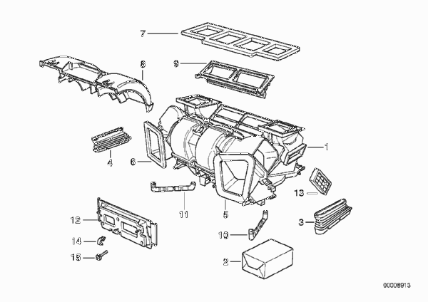 Детали корпуса автомат.сист.кондиционир. для BMW E38 750iLP M73N (схема запчастей)