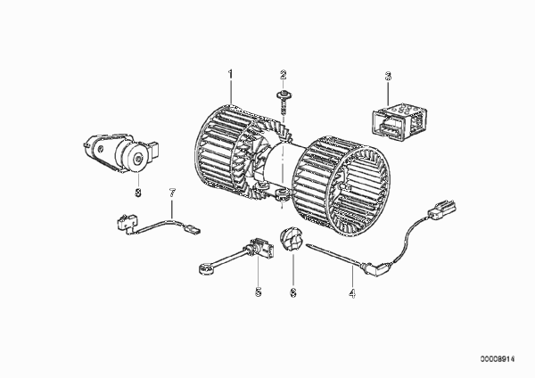 Электрические детали кондиционера для BMW E38 740i M62 (схема запчастей)