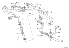 Шланги автоном.сист.отпления для BMW E38 750iLS M73N (схема запасных частей)