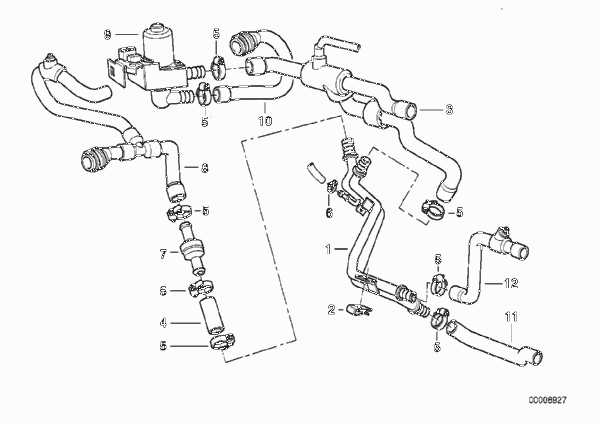 Шланги автоном.сист.отпления для BMW E38 750i M73N (схема запчастей)