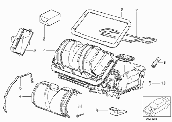 Детали корпуса кондиционера для BMW Z3 Z3 1.9 M43 (схема запчастей)