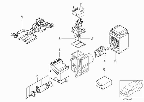 Детали блока автономной сист.отопления для BMW E39 540iP M62 (схема запчастей)
