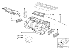 Детали корпуса автомат.сист.кондиционир. для BMW E53 X5 3.0d M57N (схема запасных частей)