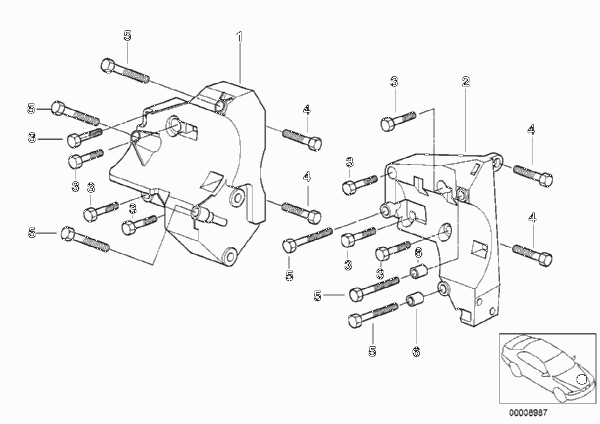 Опорный кронштейн компрессора кондиц. для BMW E39 525tds M51 (схема запчастей)