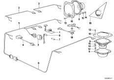 Детали стереосистемы для BMW E30 325i M20 (схема запасных частей)