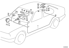 Детали стереосистемы для BMW E34 525tds M51 (схема запасных частей)
