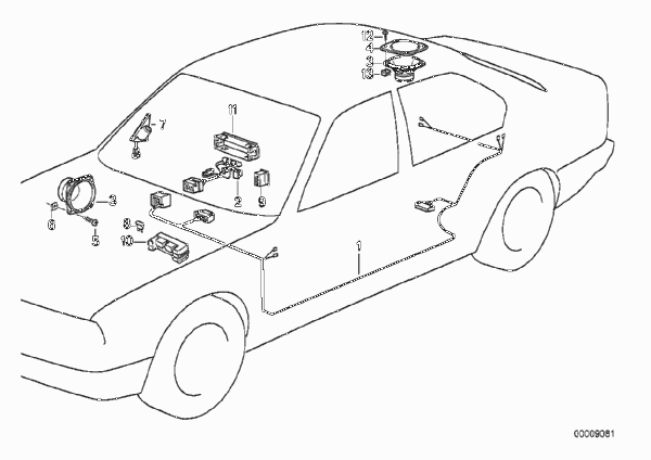 Детали стереосистемы для BMW E30 M3 S14 (схема запчастей)