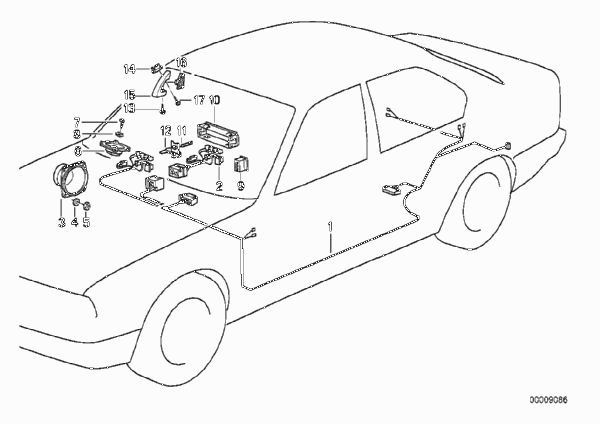 Детали системы HiFi для BMW E32 730iL M30 (схема запчастей)