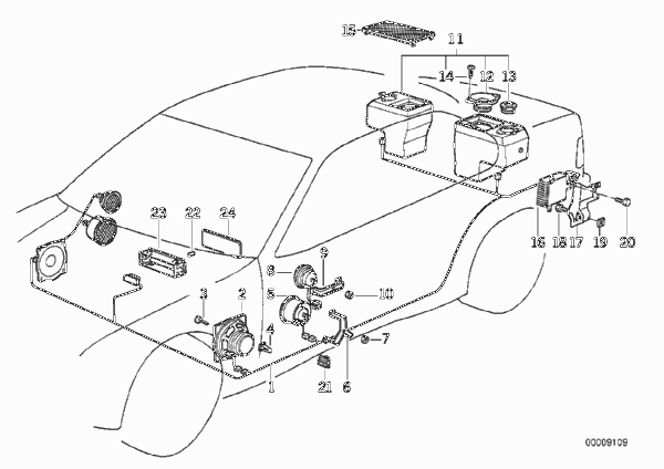 Детали системы HiFi для BMW E36 320i M52 (схема запчастей)