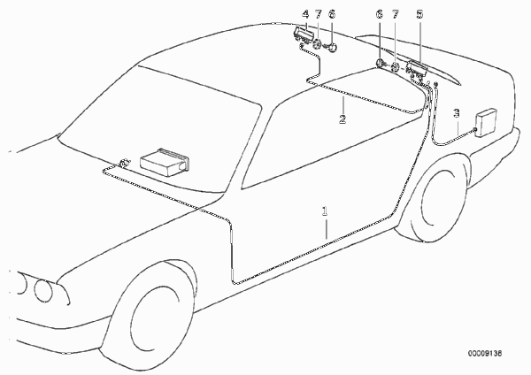 Детали разнесенной антенны для BMW E36 328i M52 (схема запчастей)