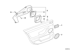 Детали стереосистемы на Зд двери для BMW E38 735i M62 (схема запасных частей)