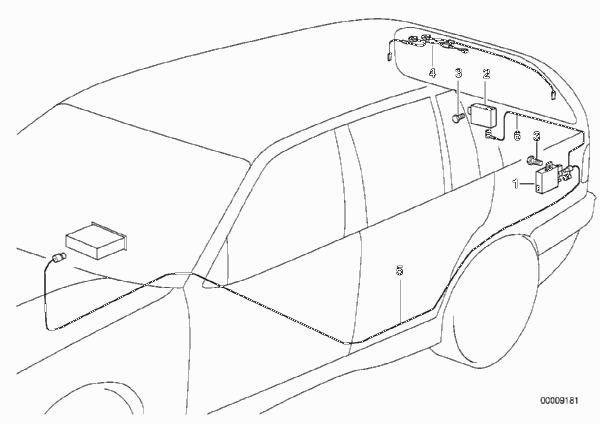 Детали антенны на крыле/заднем стекле для BMW E36 323i M52 (схема запчастей)