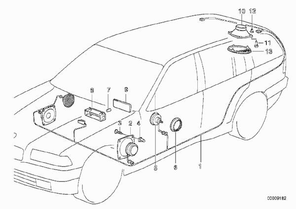 Детали стереосистемы для BMW E36 318tds M41 (схема запчастей)
