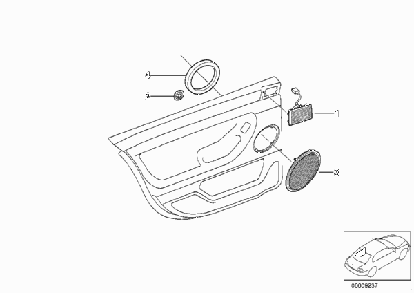 Детали динамика в двери Зд для BMW E38 750iLS M73N (схема запчастей)