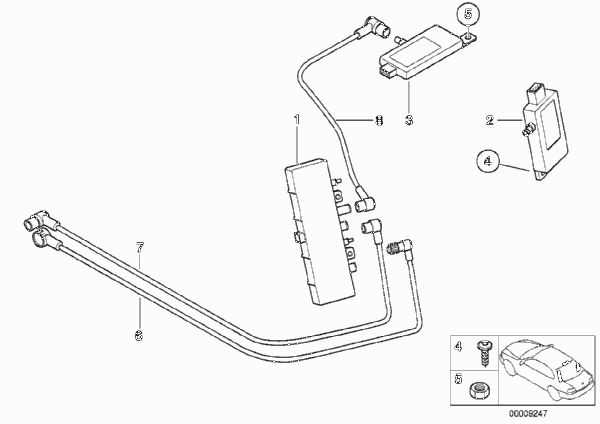 Детали разнесенной антенны для BMW E39 530i M54 (схема запчастей)