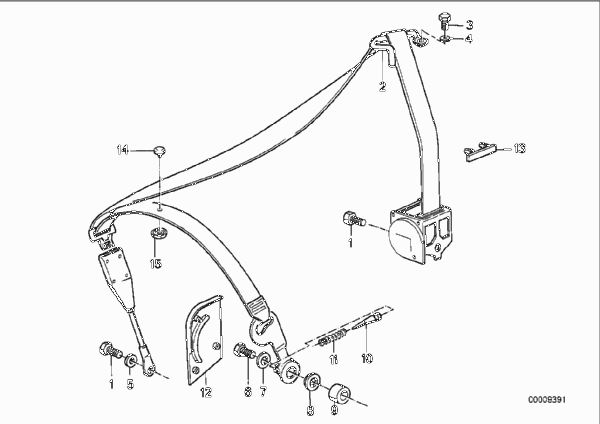Дополн.элементы ремня безопасности Пд для BMW E30 320i M20 (схема запчастей)