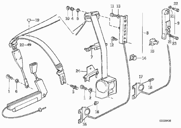 Устройство перестановки ремня для BMW E34 525i M20 (схема запчастей)