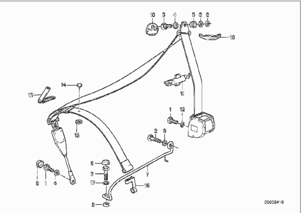 Дополн.элементы ремня безопасности Пд для BMW E30 318i M10 (схема запчастей)