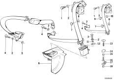 Дополн.элементы ремня безопасности Зд для BMW E34 530i M60 (схема запасных частей)