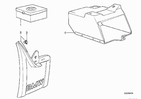 Брызговик/Коробка для запасных ламп для BMW E12 525 M30 (схема запчастей)