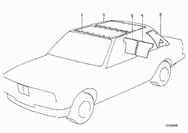 Бронированная панель крыши для BMW E23 733i M30 (схема запчастей)