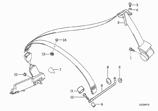 Дополн.элементы ремня безопасности Пд для BMW E36 328i M52 (схема запчастей)