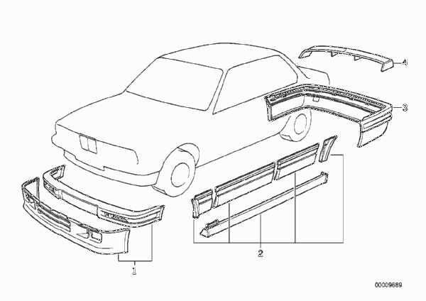 Аэродинамический комплект для BMW E30 324d M21 (схема запчастей)