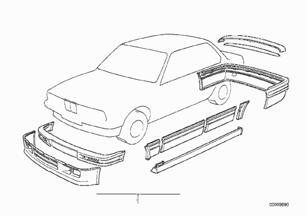 К-т доосн.аэродинамическим к-том в M-ст. для BMW E30 320i M20 (схема запчастей)