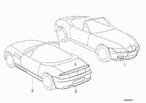 Аэродинамический комплект для BMW Z3 Z3 1.9 M43 (схема запчастей)
