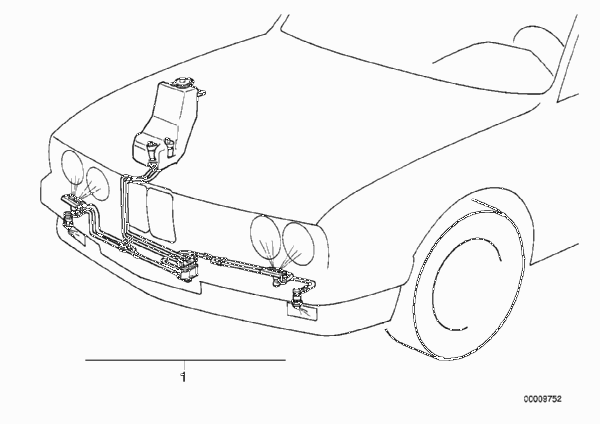 Комплект дооснащ.сист.омывателей фар для BMW E34 525i M50 (схема запчастей)