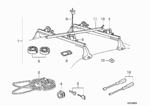 Крепление доски для виндсерфинга для BMW E34 M5 S38 (схема запчастей)