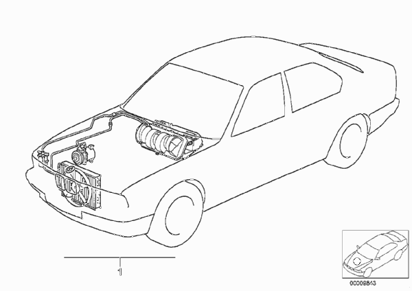 кондиционер для BMW E34 520i M20 (схема запчастей)