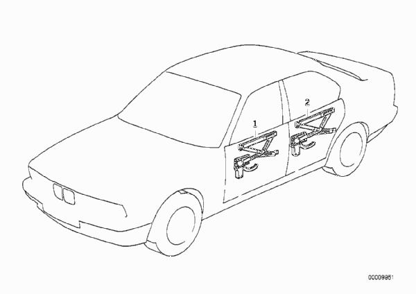 Стеклоподъемник с электроприводом для BMW E34 525ix M50 (схема запчастей)