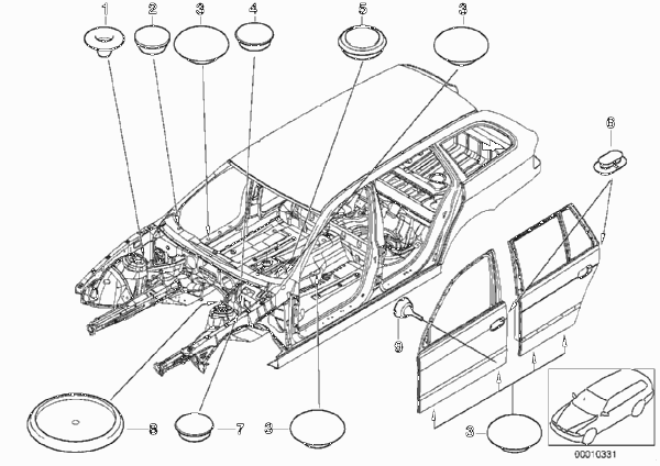 Пробки/заглушки для BMW E39 540i M62 (схема запчастей)