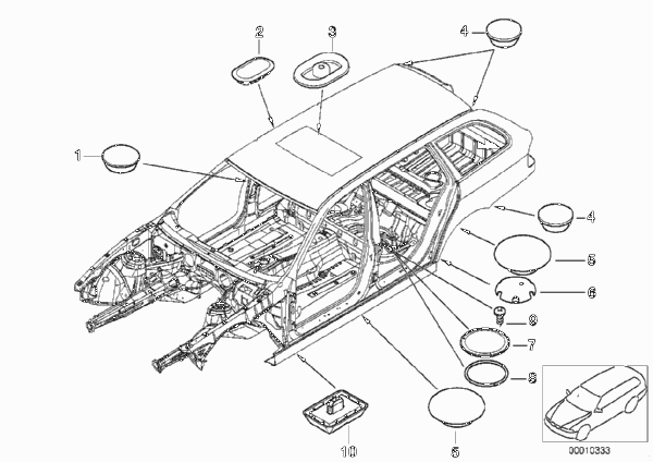 Пробки/заглушки для BMW E39 530i M54 (схема запчастей)