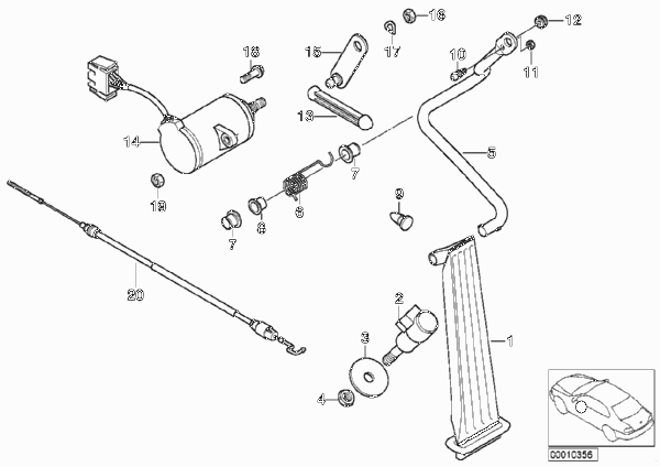 Привод педали акселератора/датчик полож. для BMW E36 M3 3.2 S50 (схема запчастей)