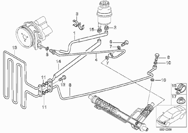Маслопроводы гидроусилителя рул.управл. для BMW E39 530i M54 (схема запчастей)