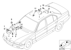 Датчик регулировки угла наклона фар для BMW E38 740d M67 (схема запасных частей)