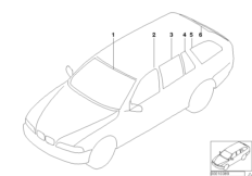 Остекление для BMW E39 530i M54 (схема запасных частей)