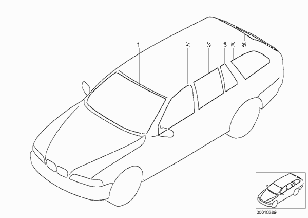 Остекление для BMW E39 540i M62 (схема запчастей)