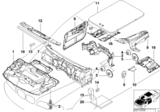 Звукоизоляция Пд для BMW E39 530i M54 (схема запасных частей)
