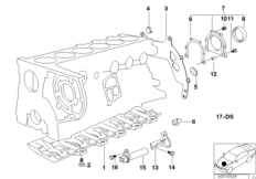 Блок цилиндров/дополнительные элементы для BMW E34 525td M51 (схема запасных частей)
