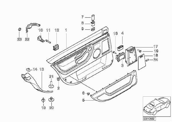 Обшивка двери Зд-боковая НПБ/удлин.исп. для BMW E38 730d M57 (схема запчастей)