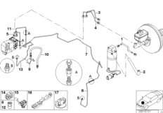 Трубопровод тормозного привода Пд с DSC для BMW E39 540i M62 (схема запасных частей)