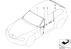 Остекление для BMW Z3 Z3 M3.2 S50 (схема запасных частей)