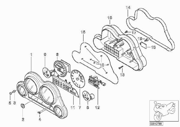 Детали комбинации приборов для BMW K41 K 1200 RS 01 (0547,0557) 0 (схема запчастей)