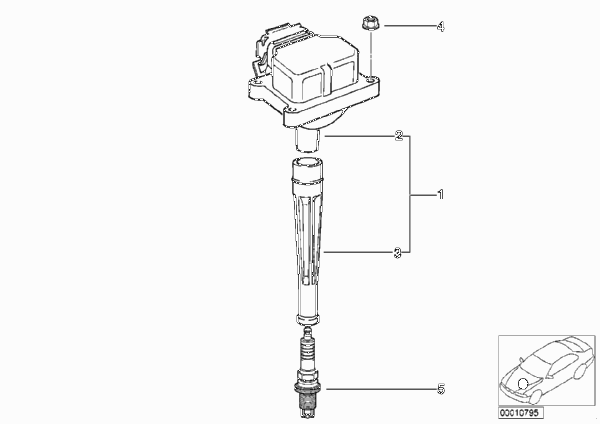 Катушка зажигания со стержн.сердечником для BMW E34 M5 3.6 S38 (схема запчастей)