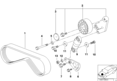 Ременный привод компрессора кондиц. для BMW E39 540i M62 (схема запасных частей)